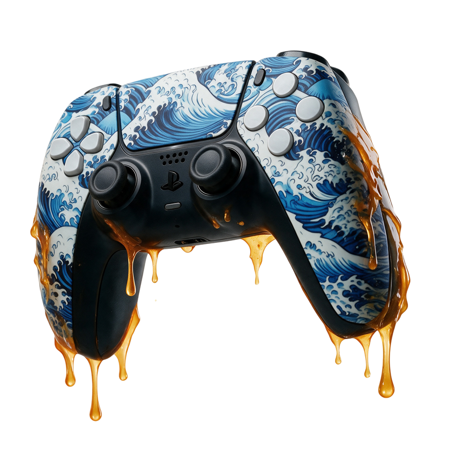 Great wave PS5 pro controller dripping orange goo