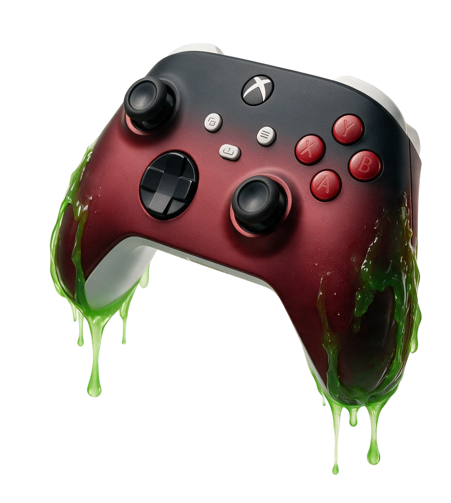 Red Xbox pro controller dripping green slime